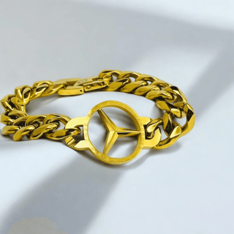 Mercedes Stainless Steel Men’s Bracelet- Golden