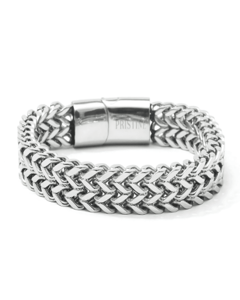 Pristine Artistry Raven silver Thick Cuban Chain Bracelet white