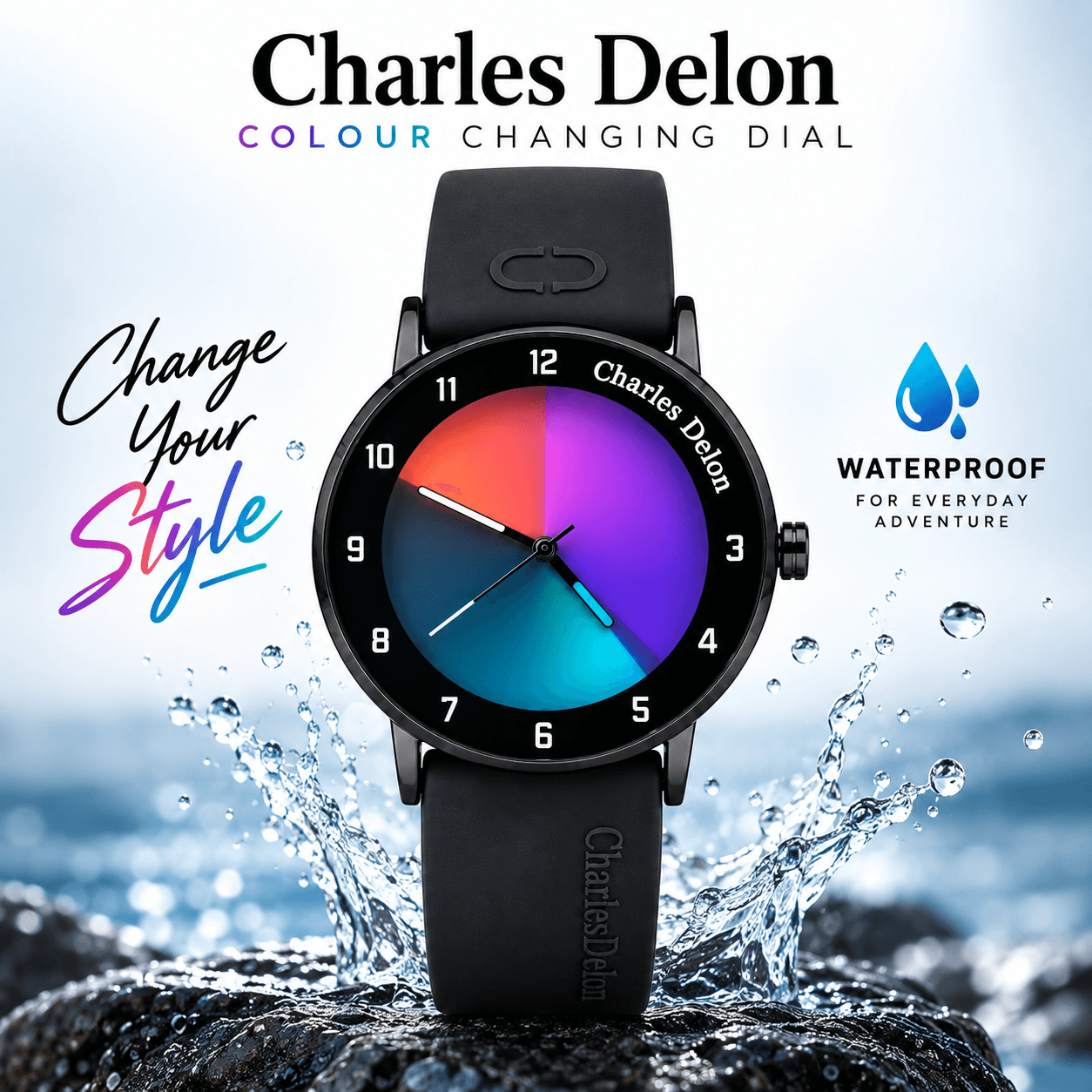 Charles Delon waterproof Dial Colour Changing Watch